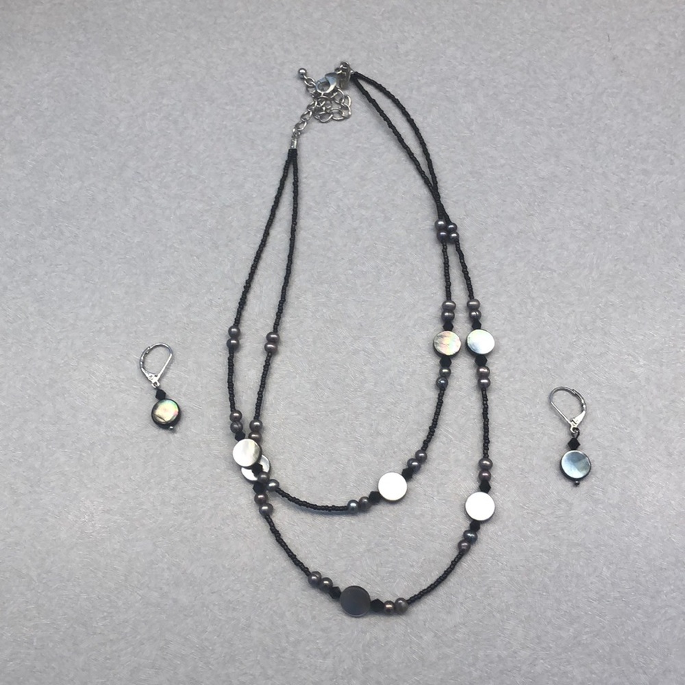 Lia Sophia black and gray necklace & earrings